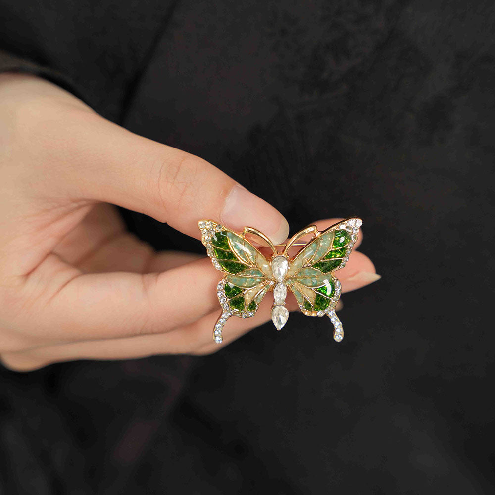 Jade Green Stone Inlay Butterfly Shape Brooch