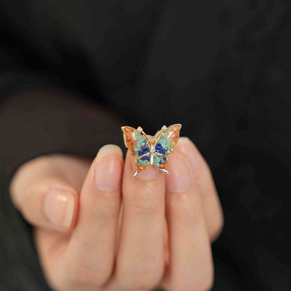 Dunhuang-Colored Butterfly Brooch Inlaid with Colored Stones