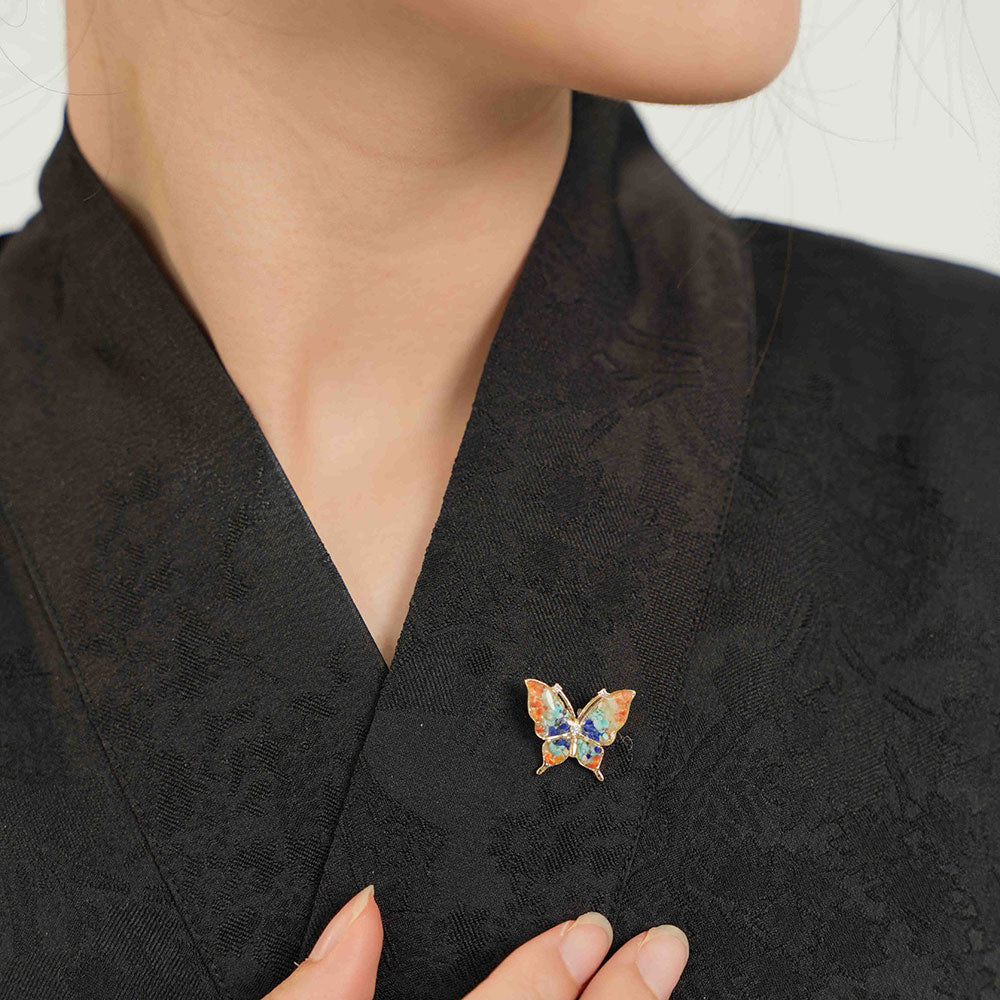 Dunhuang-Colored Butterfly Brooch Inlaid with Colored Stones