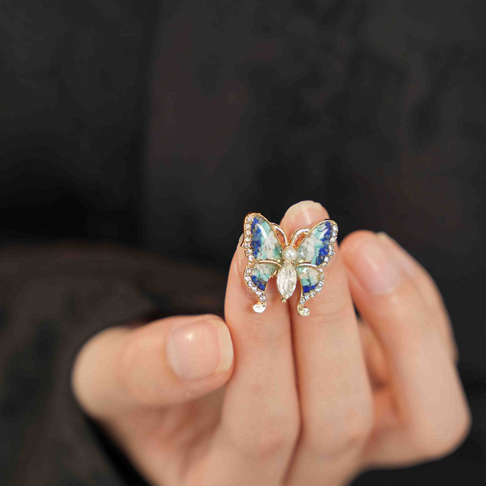 Blue & White Stone Inlay Butterfly Brooch