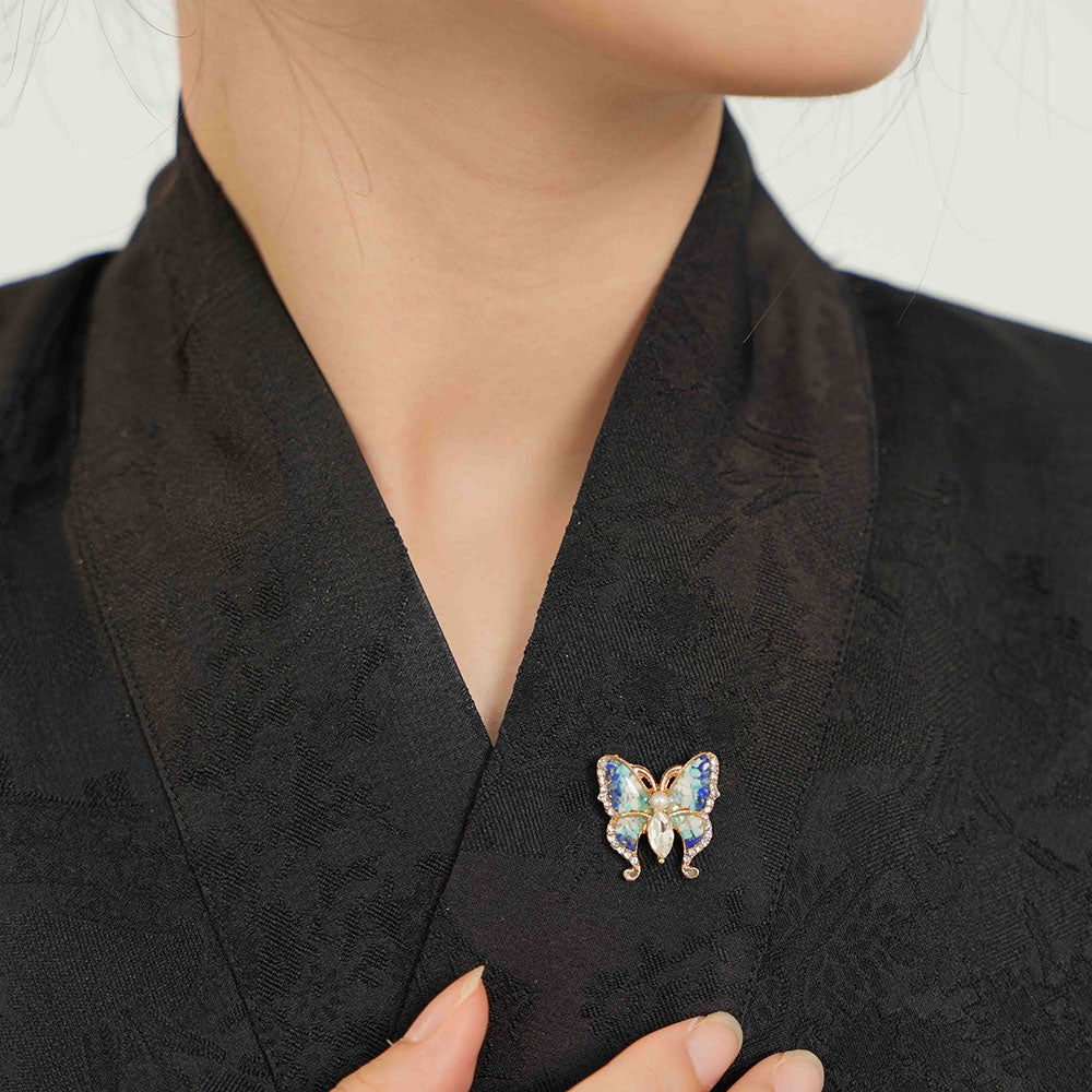 Blue & White Stone Inlay Butterfly Brooch