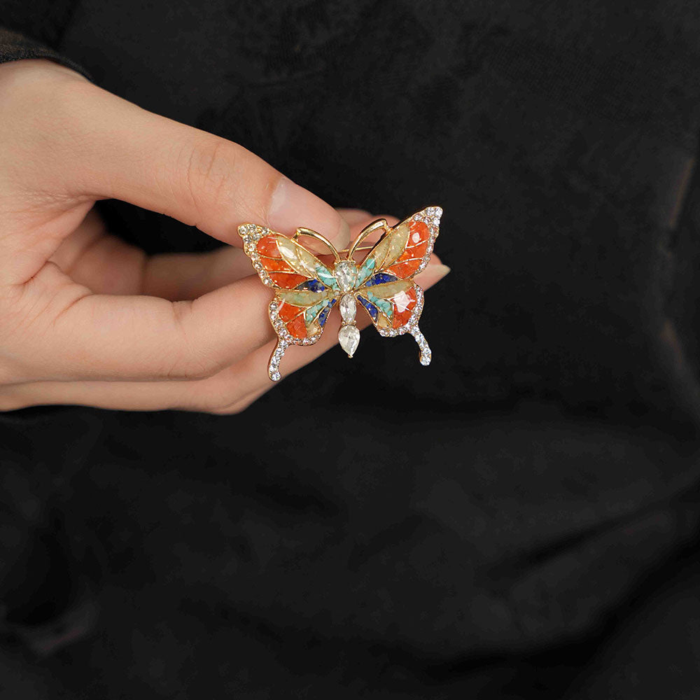 Dunhuang Style Stone Inlay Butterfly Brooch