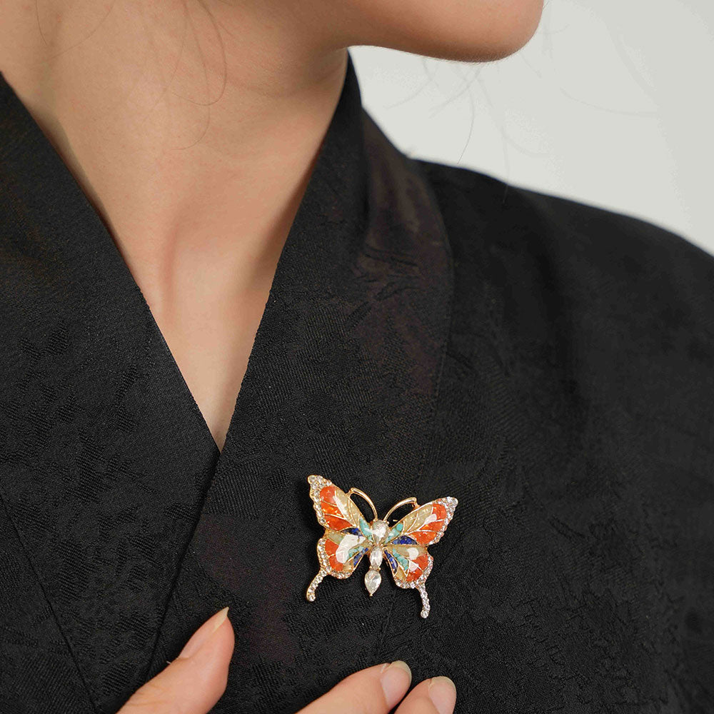Dunhuang Style Stone Inlay Butterfly Brooch