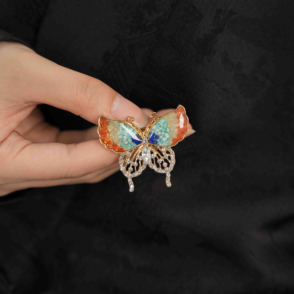 Dunhuang Style Stone Inlay Butterfly Brooch
