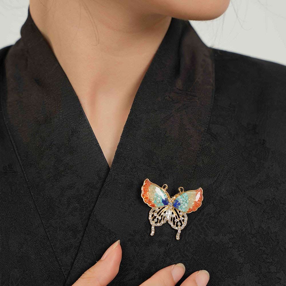Dunhuang Style Stone Inlay Butterfly Brooch