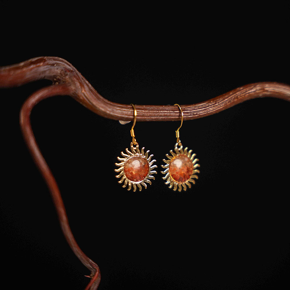 Color Stone Inlay Sun Drop Earrings – Prosperous Red Series