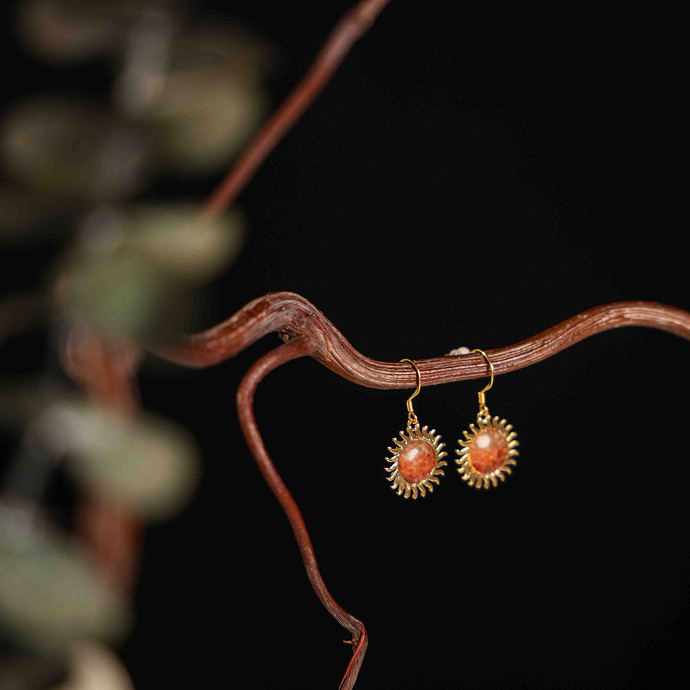 Color Stone Inlay Sun Drop Earrings – Prosperous Red Series