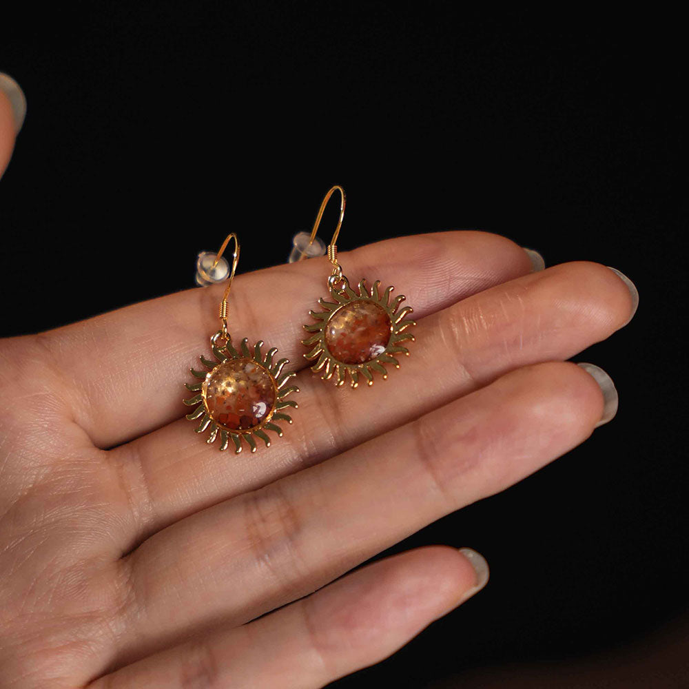 Color Stone Inlay Sun Drop Earrings – Prosperous Red Series