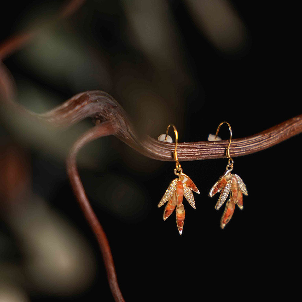 Color Stone Inlay Bamboo Leaf Earrings – Red Series