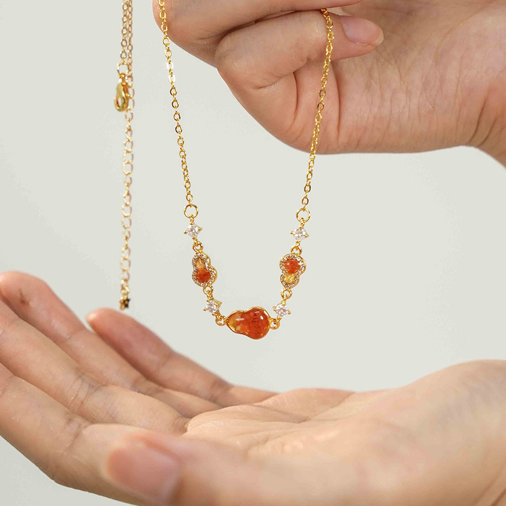 Color Stone Inlay Necklace – Gourd B, Prosperous Red