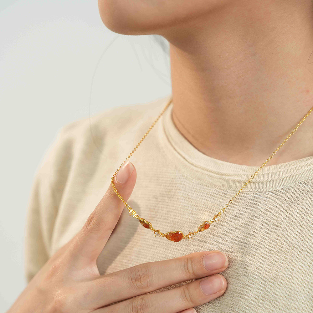 Color Stone Inlay Necklace – Gourd B, Prosperous Red