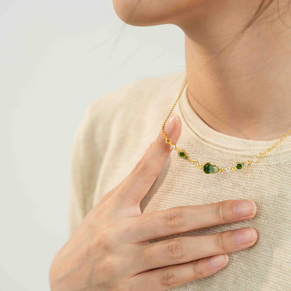 Color Stone Inlay Necklace – Gourd B, Jade Green