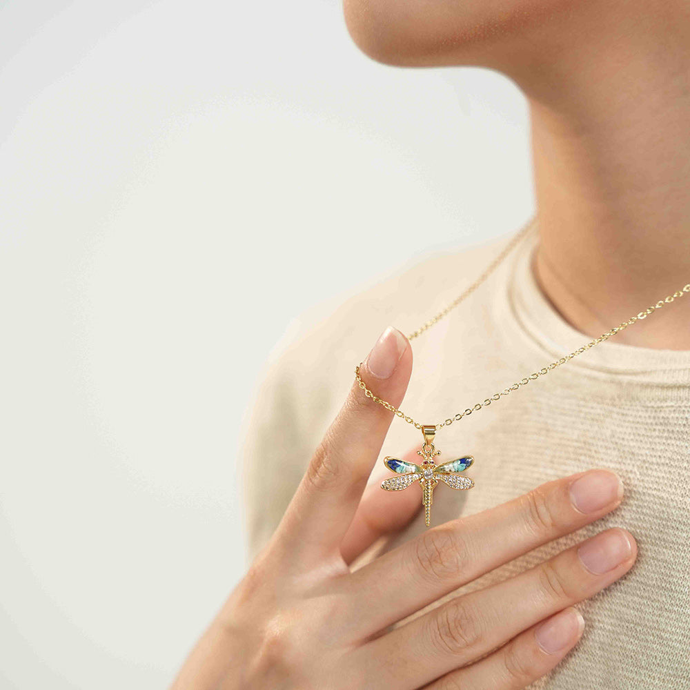 Color Stone Inlay Dragonfly Necklace – Blue and white porcelain series
