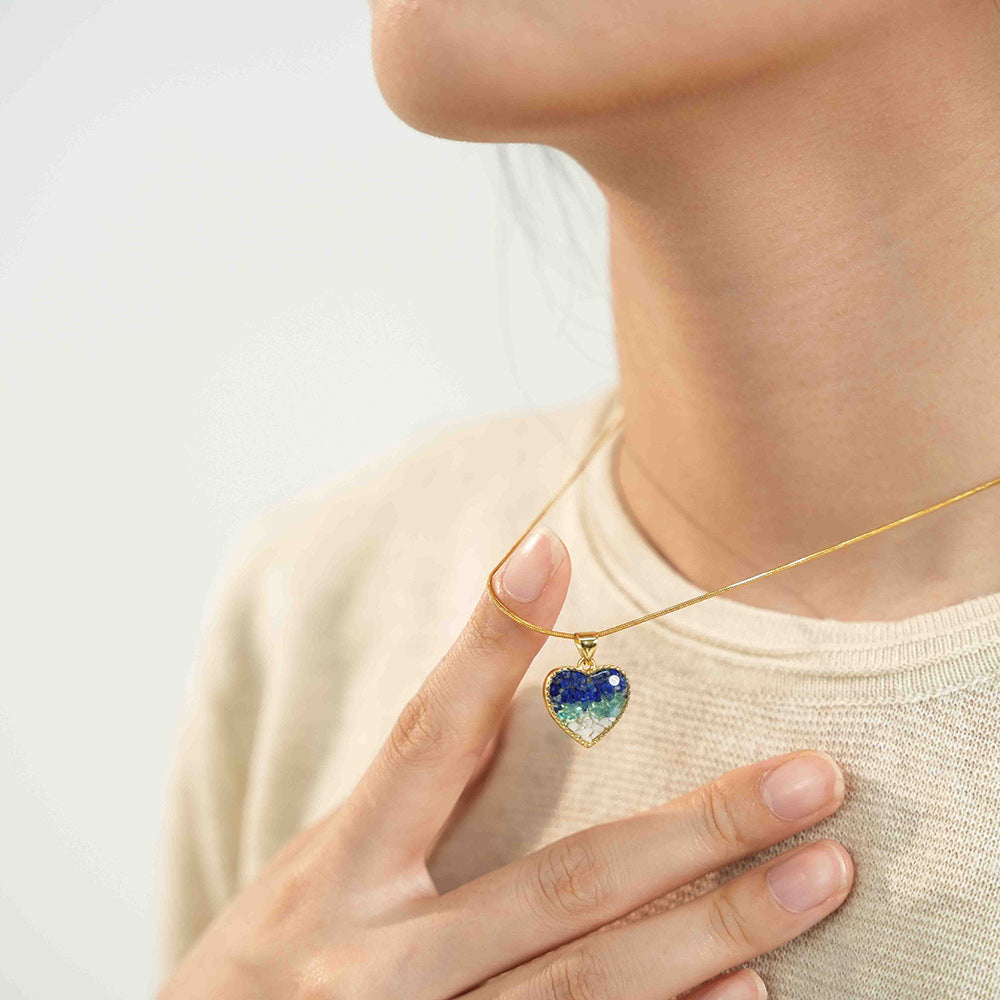 Color Stone Inlay Heart Necklace – Blue & White Type B