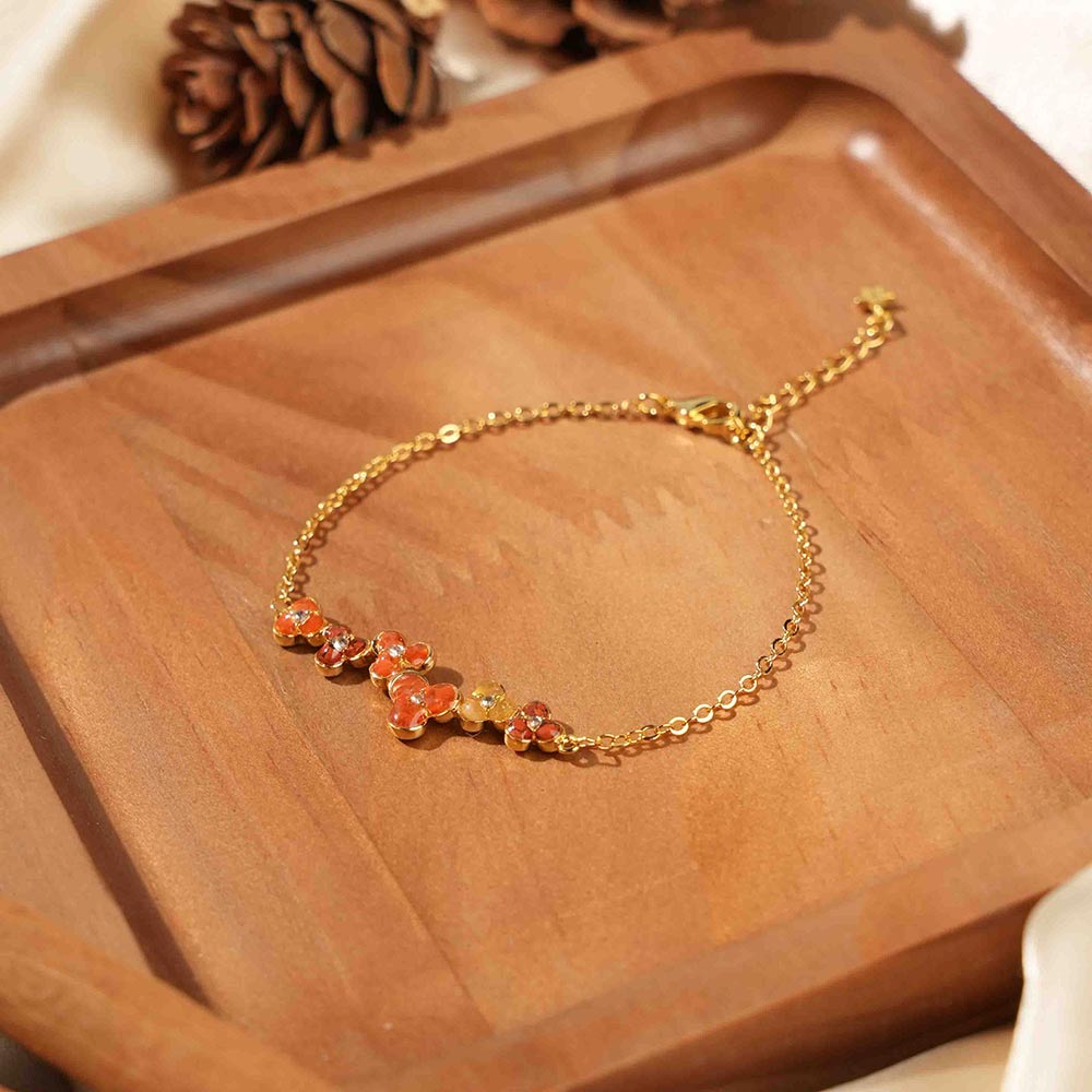 Color Stone Inlay Bracelet – Three-Petal Flower, Prosperous Red Series