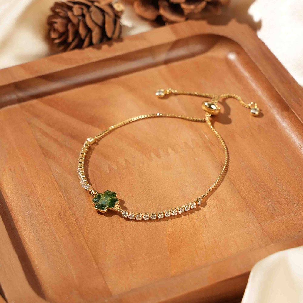 Color Stone Inlay Bracelet – Four-Leaf Clover C, Jade Green Series
