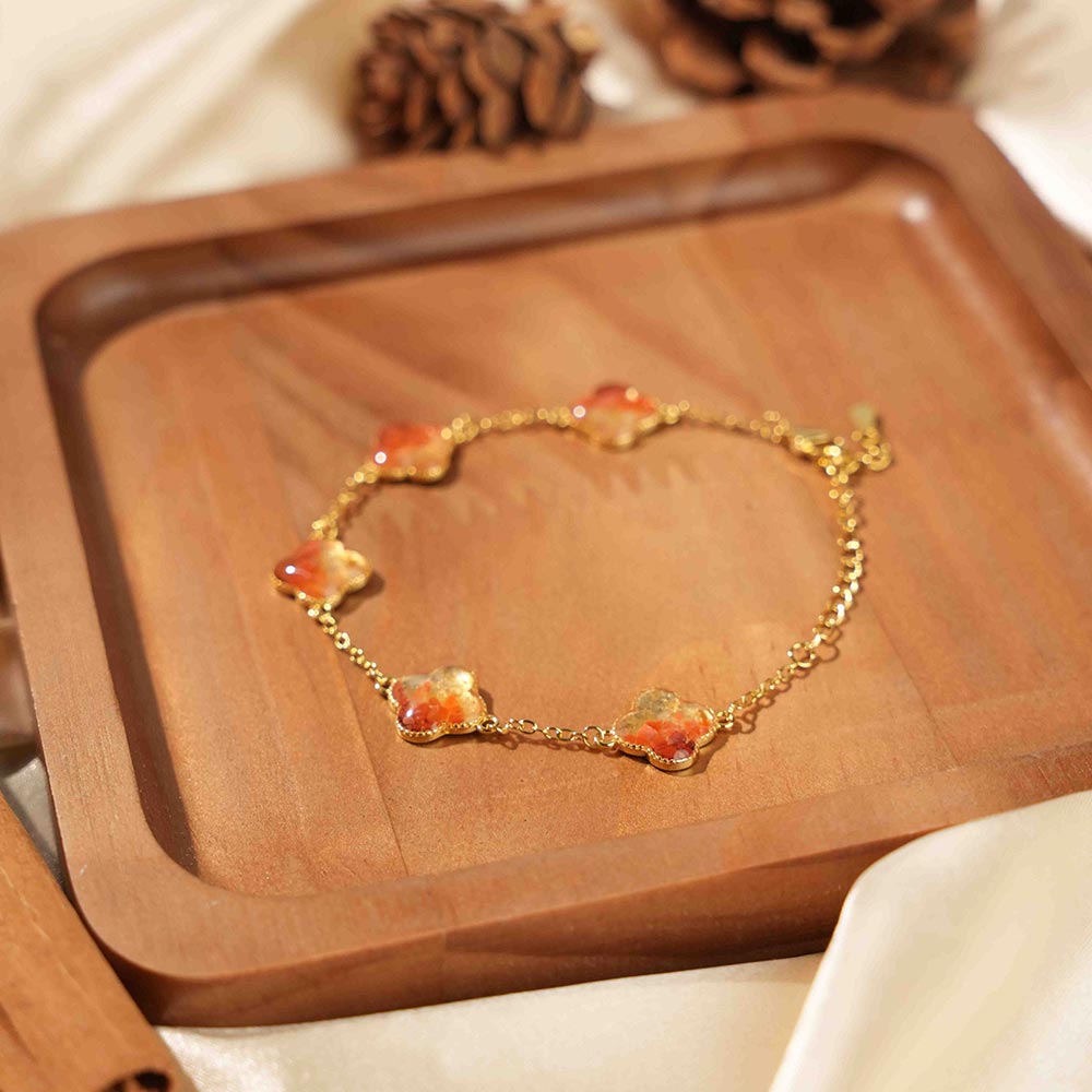 Color Stone Inlay Bracelet – Four-Leaf Clover, Prosperous Red Series
