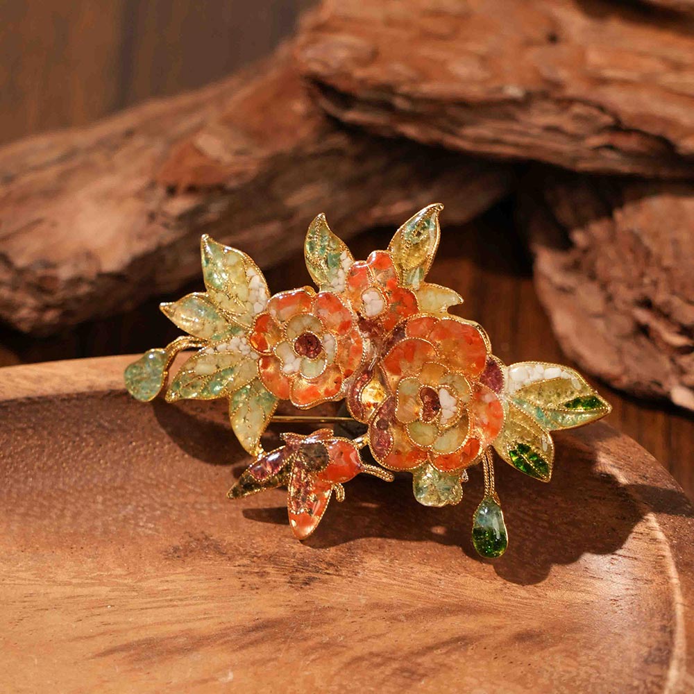 Color Stone Inlay Peony Brooch – Prosperity Bloom