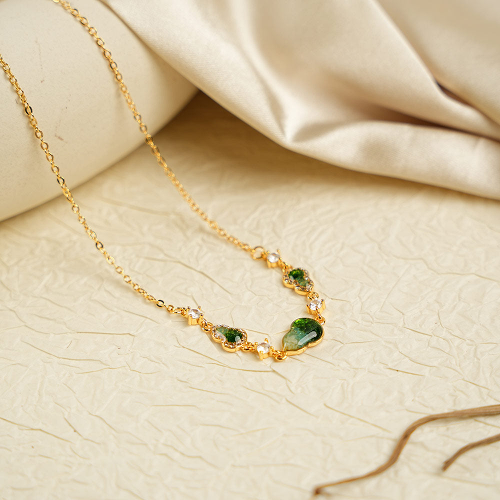 Color Stone Inlay Necklace – Gourd B, Jade Green