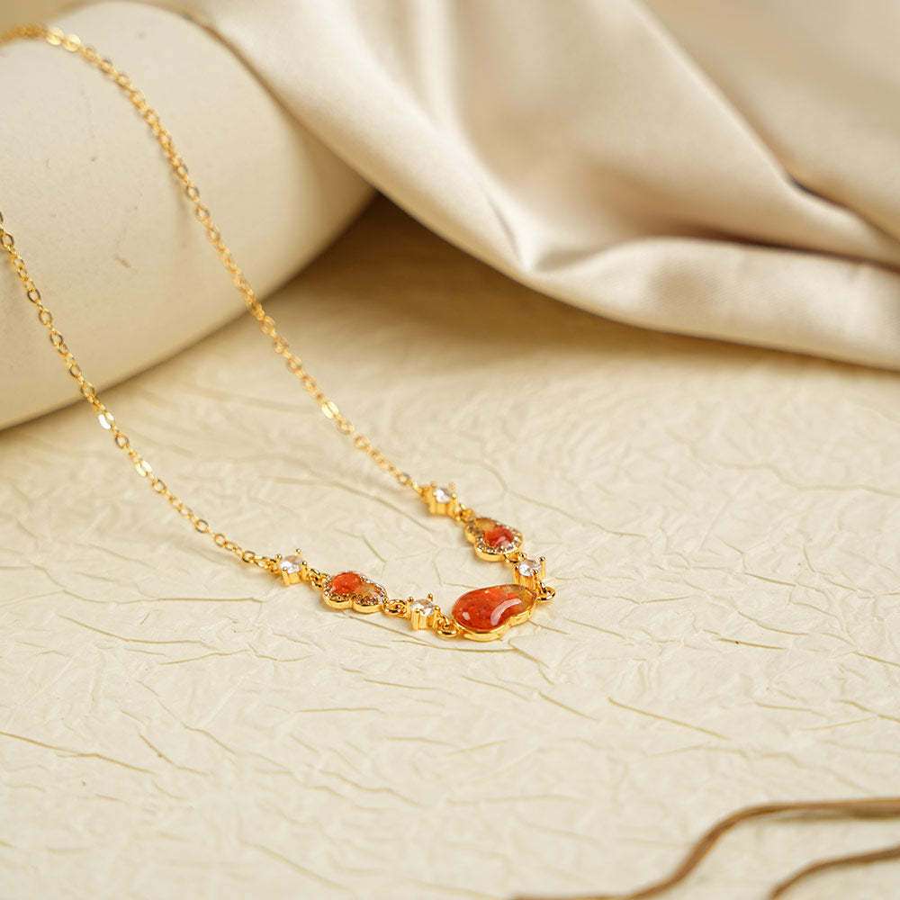 Color Stone Inlay Necklace – Gourd B, Prosperous Red