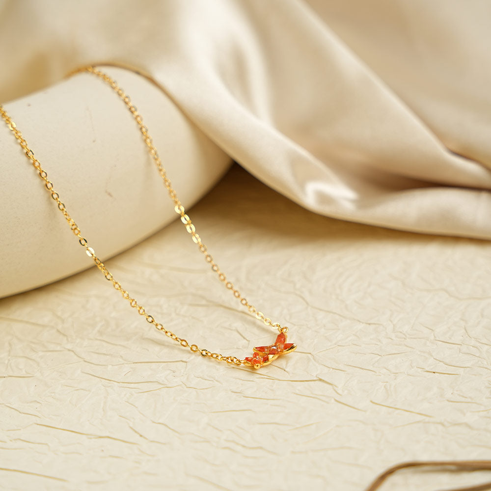 Color Stone Inlay Necklace – Osmanthus Flower, Red