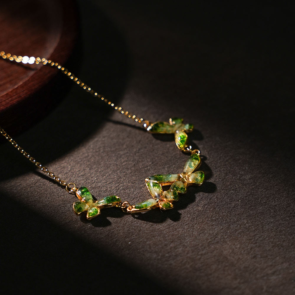 Jadeite Green Butterfly Necklace with Colored Stone Inlay
