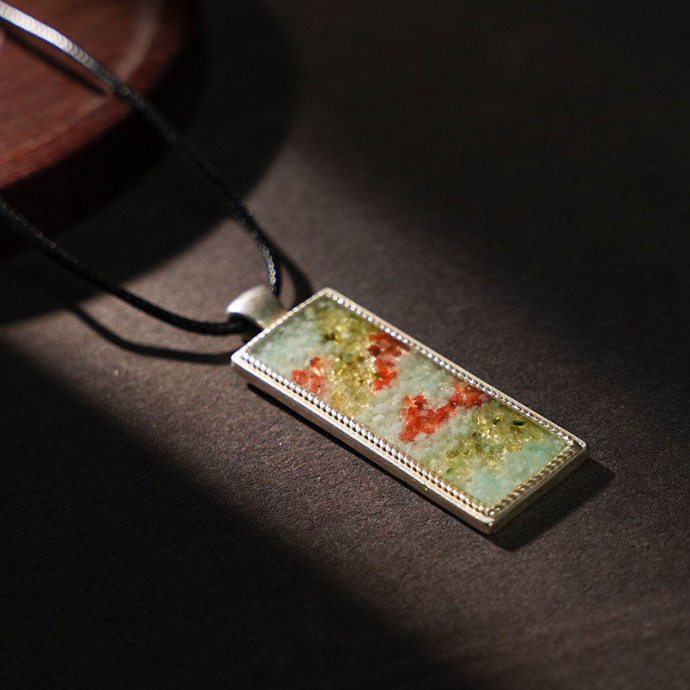 Color Stone Inlay Necklace–Rectangular, Dunhuang South Red A7