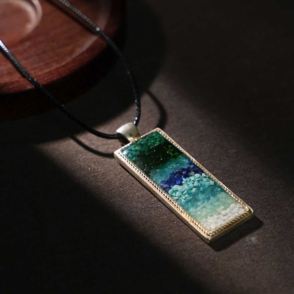 Azure-Green Landscape Rectangular Necklace
