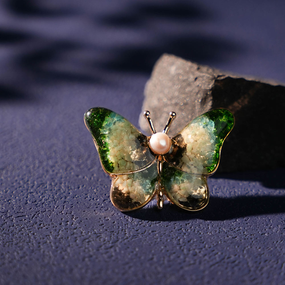 Vintage Jade Green Butterfly Brooch