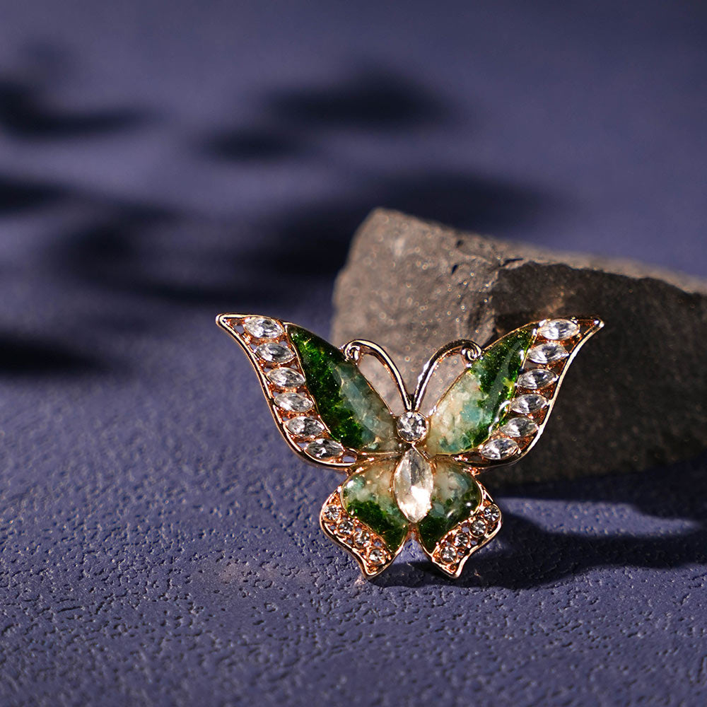 Jade Green Flying Butterfly Brooch