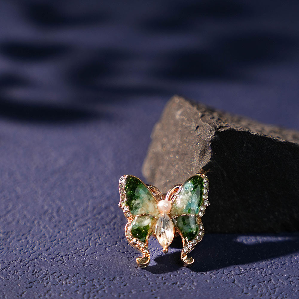 Jade Green Butterfly Brooch with Pearl