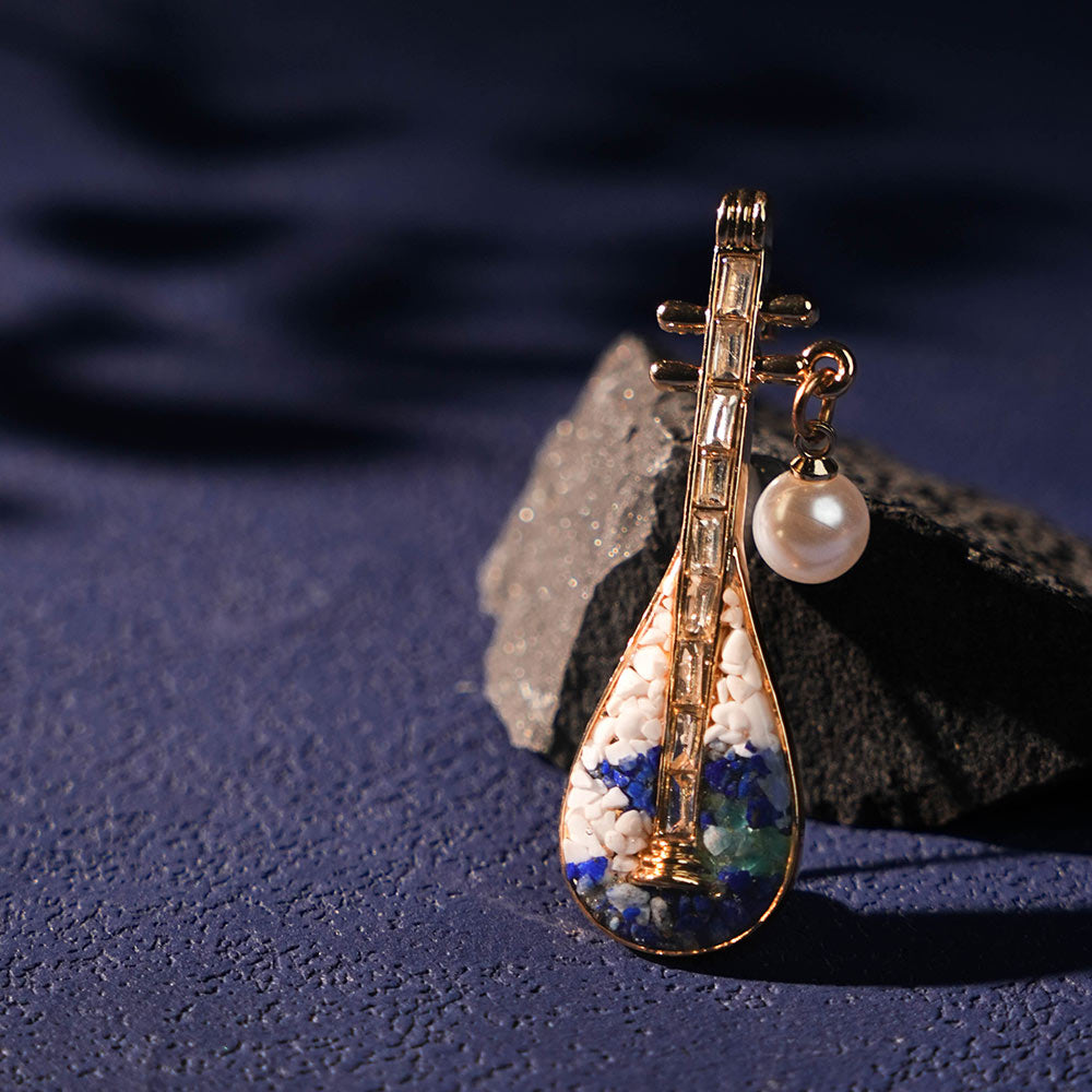 Pipa Brooch with Jadeite Green Pearls