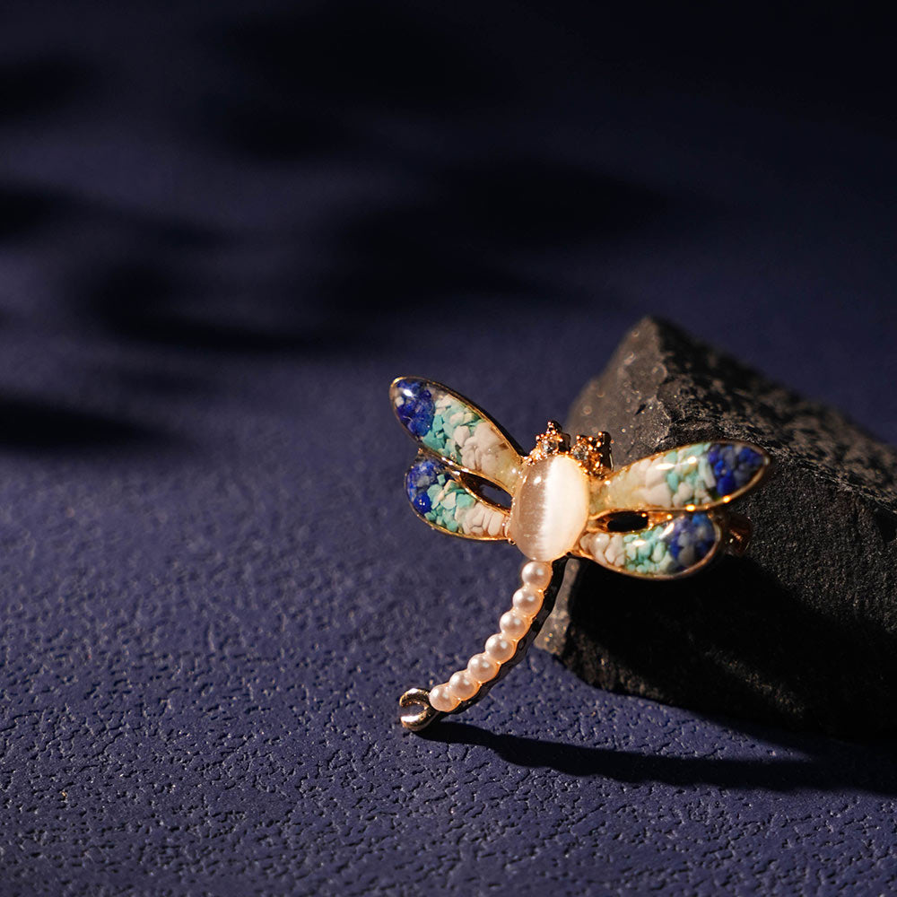 Lapis Dragonfly Brooch – Blue & White Porcelain
