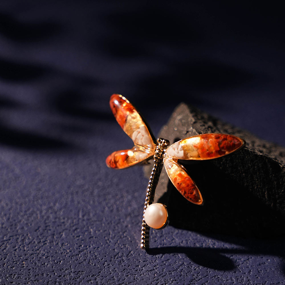 Red Dragonfly B-Shaped Brooch