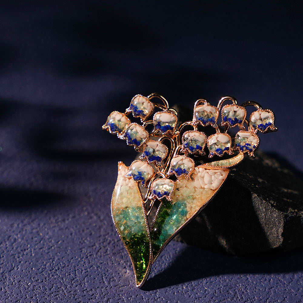 Blue-and-white Lily of the Valley Brooch