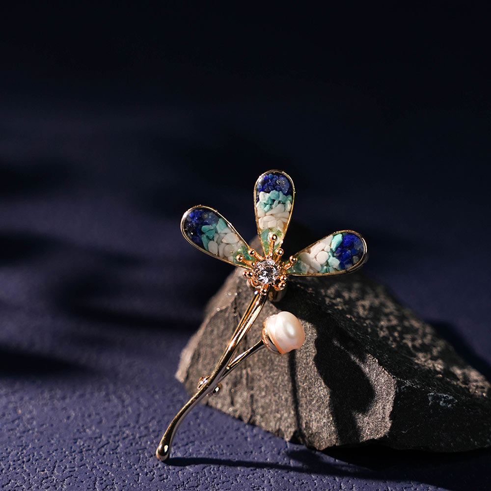 Blue & White Lucky Three-Leaf Clover Brooch