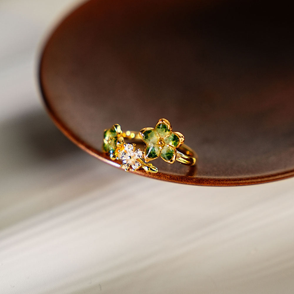 Jade Green Peach Blossom Ring