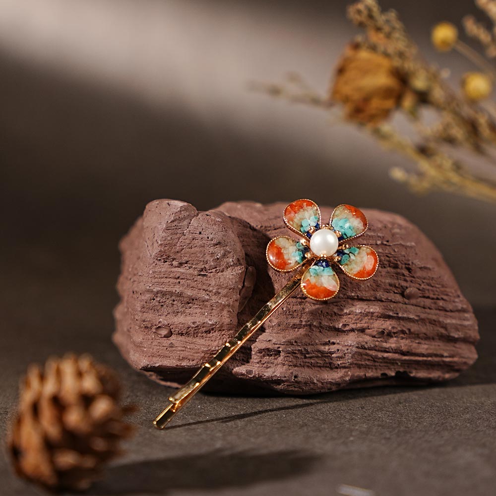 Dunhuang-Colored Peach Blossom Hair Clip