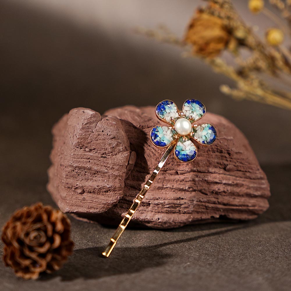 Lapis Lazuli Plum Blossom Shaped Hair Clip, Blue and White Style