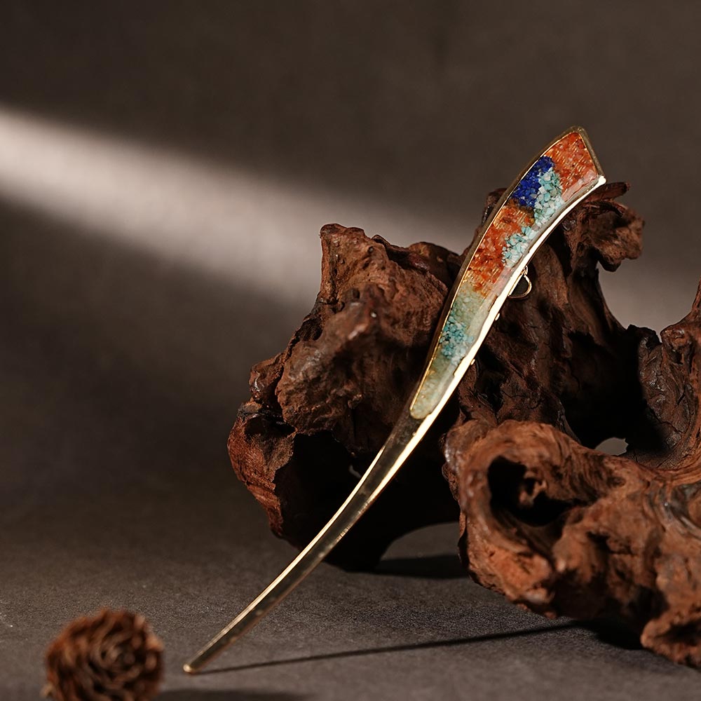 Double-Sided Pearl Landscape Hairpin, Dunhuang Red