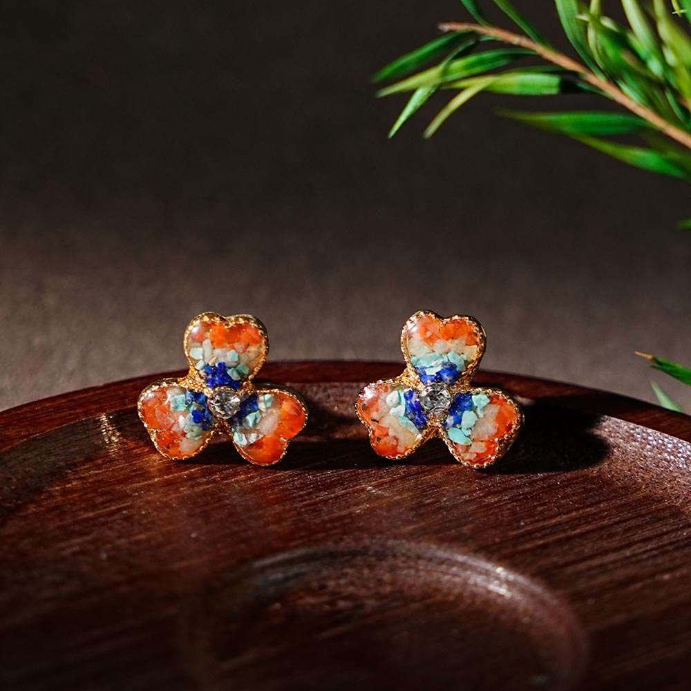 Earrings, Dunhuang Red Three-Leaf Clover Style