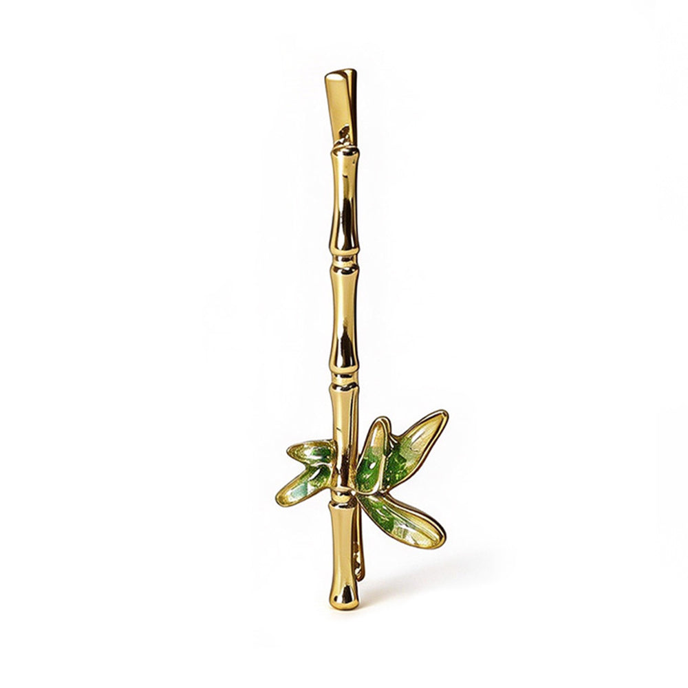 Jadeite Bamboo Hairpin with Colorful Stone Inlay