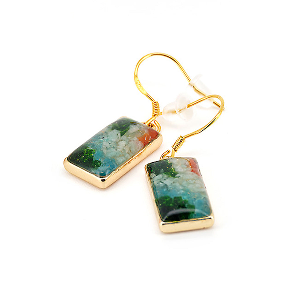 Rainy-Day Jiangnan Rectangular Ear Hooks with Color Stone Inlay