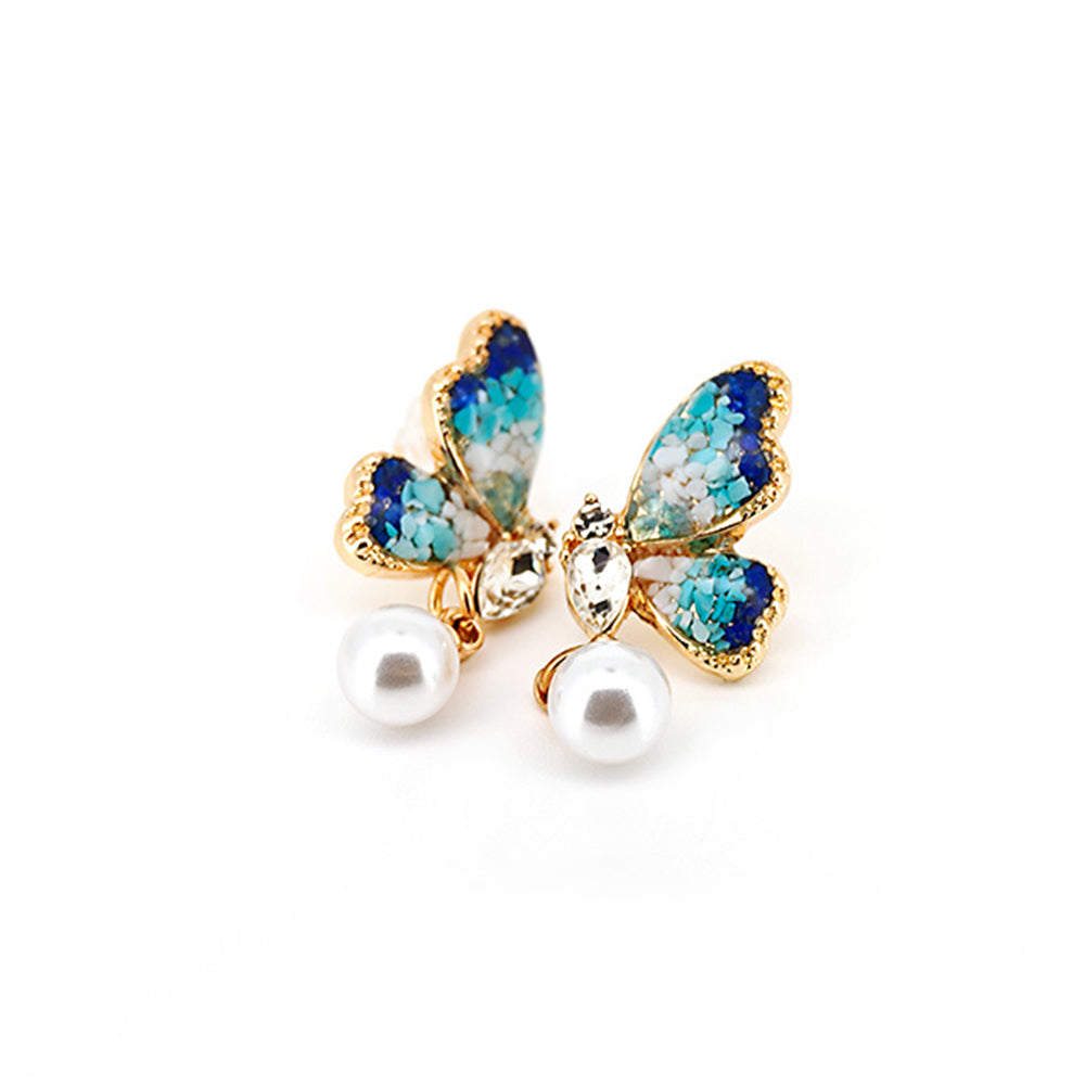Blue & White Pearl Butterfly Wing Stud Earrings