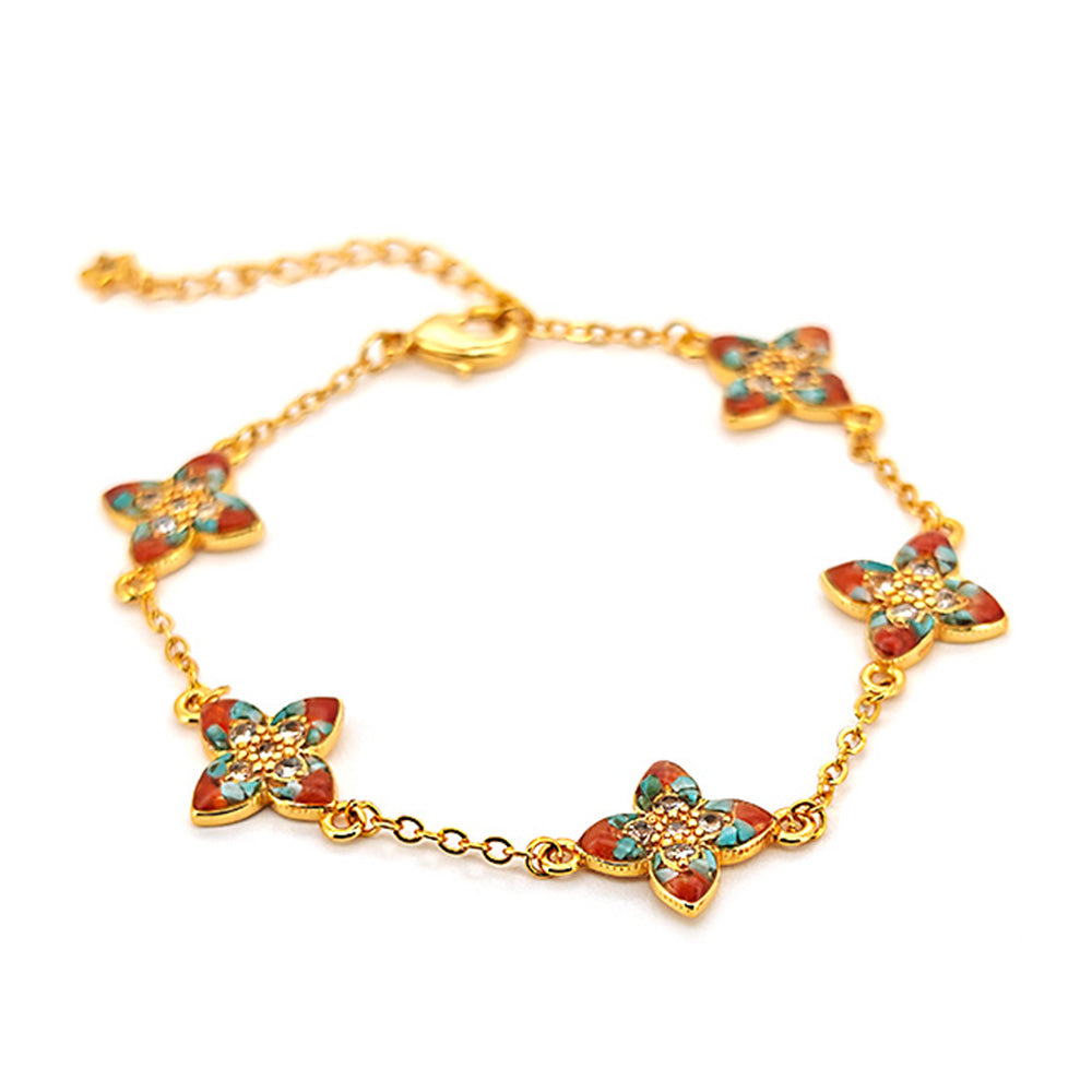 Color Stone Inlay Bracelet – Angular Four-Leaf Clover, Dunhuang Color Series