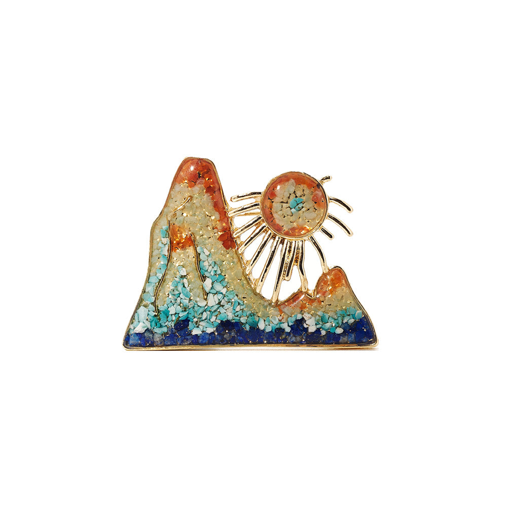 Dunhuang-Colored Rising Sun East Brooch Inlaid with Colored Stones