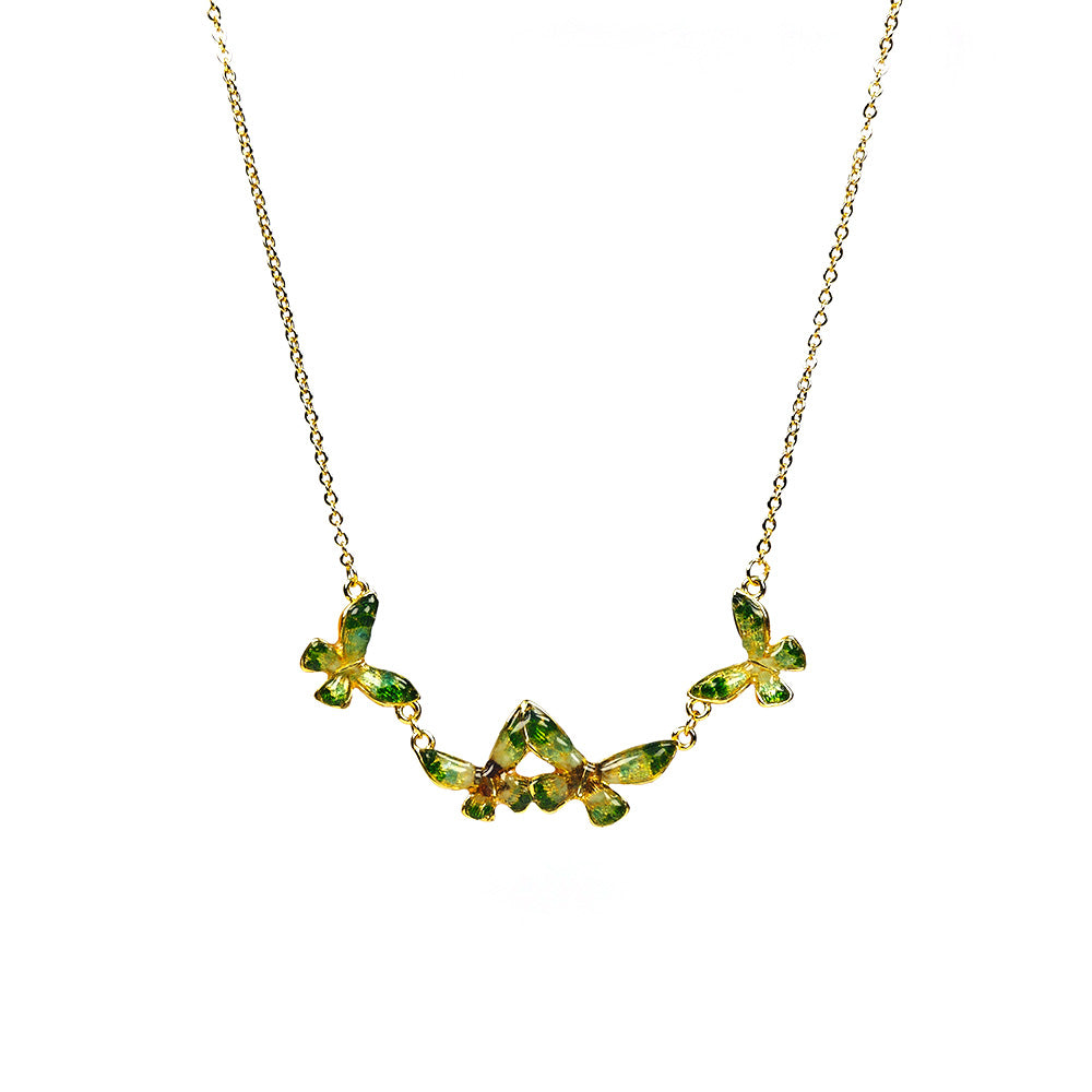 Jadeite Green Butterfly Necklace with Colored Stone Inlay