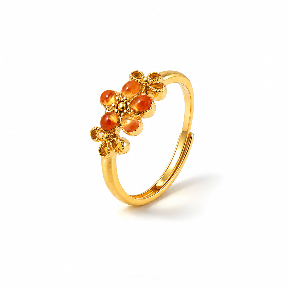 Colored Stone Inlaid Five-Petal Flower Ring - Red & Prosperous Series