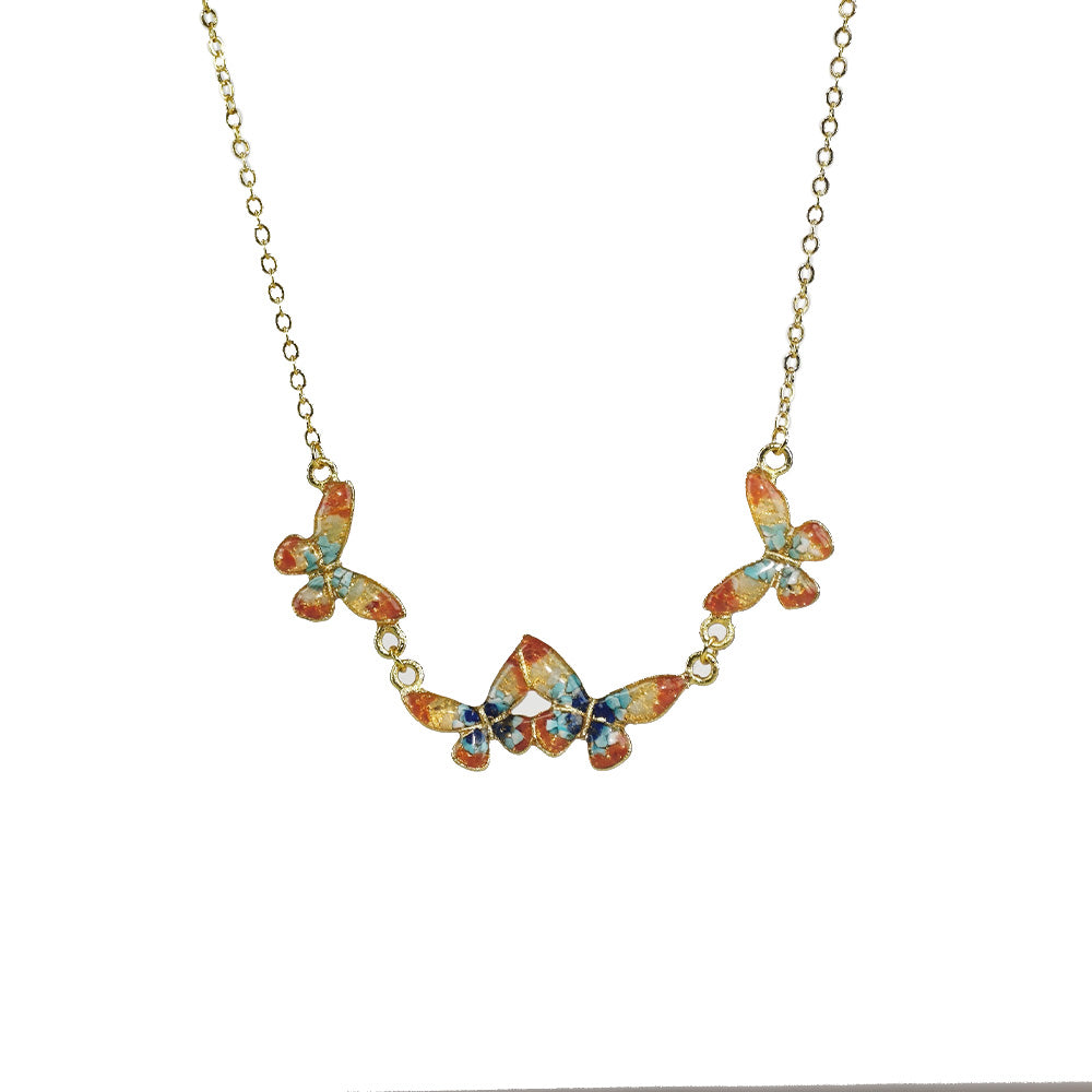 Color Stone Inlay Necklace – Butterfly, Dunhuang Red