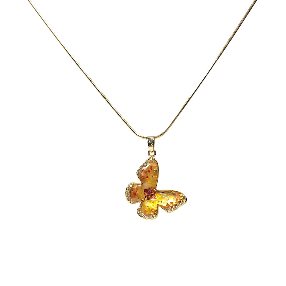 Color Stone Inlay Butterfly Necklace – Prosperous Red 15MM with Crystals